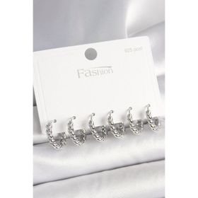 Clariss 925 Ayar Gümüş Çivi Pirinç Gümüş Renk Sarmal Halka Model Kadın Küpe Seti