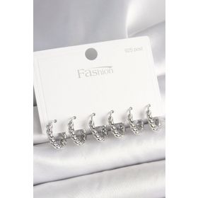 Clariss 925 Ayar Gümüş Çivi Pirinç Gümüş Renk Sarmal Halka Model Kadın Küpe Seti
