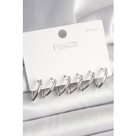 Clariss 925 Ayar Gümüş Çivi Pirinç Gümüş Renk Üçgen Model Kadın Küpe Seti
