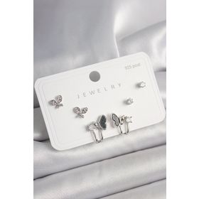 Clariss 925 Ayar Gümüş Çivi Pirinç Gümüş Renk Zirkon Taşlı Kelebek Model Kadın Küpe Seti