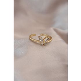 Clariss Ayarlamalı Altın Renk Metal Zirkon Taş ve Kristal Taşlı Kelebek Model Yüzük