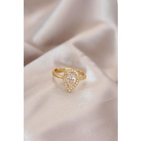 Clariss Ayarlamalı Gold Renk Metal Zirkon Taşlı Damla Model Yüzük