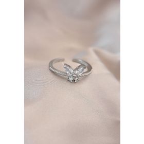 Clariss Ayarlamalı Gümüş Renk Metal Zirkon Taş ve Kristal Taşlı Kelebek Model Yüzük