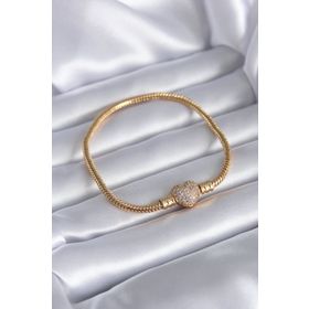 Clariss BB5525 Gold Renk Zirkon Taşlı Kalp Model Pirinç Charm Kadın Bileklik