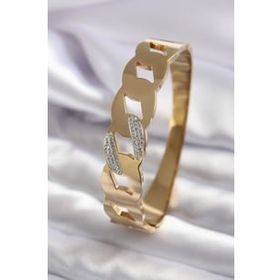 Clariss BJ-BB5033 316L Çelik Gold Renk Kare Zincir Model Mavi Kristal Taş Detay Zirkon Taşlı Kadın Kelepçe