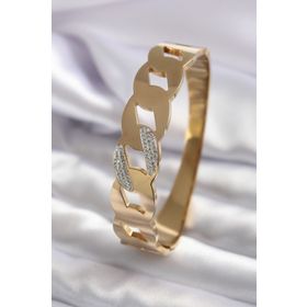 Clariss BJ-BB5033 316L Çelik Gold Renk Kare Zincir Model Mavi Kristal Taş Detay Zirkon Taşlı Kadın Kelepçe