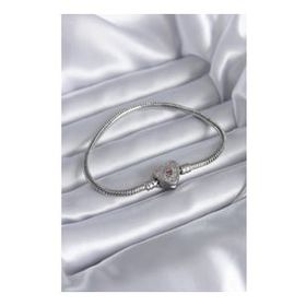 Clariss BJ-BB5522 Gümüş Renk Zirkon Taşlı Kalp Charm Model Pirinç Kadın Bileklik