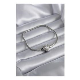 Clariss BJ-BB5522 Gümüş Renk Zirkon Taşlı Kalp Charm Model Pirinç Kadın Bileklik