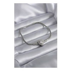 Clariss BJ-BB5522 Gümüş Renk Zirkon Taşlı Kalp Charm Model Pirinç Kadın Bileklik