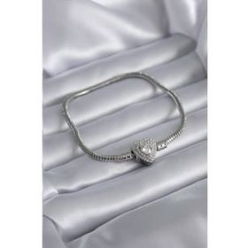 Clariss BJ-BB5522 Gümüş Renk Zirkon Taşlı Kalp Charm Model Pirinç Kadın Bileklik
