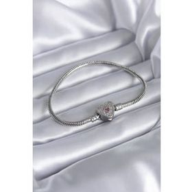 Clariss BJ-BB5522 Gümüş Renk Zirkon Taşlı Kalp Charm Model Pirinç Kadın Bileklik