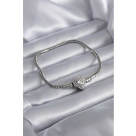 Clariss BJ-BB5522 Gümüş Renk Zirkon Taşlı Kalp Charm Model Pirinç Kadın Bileklik