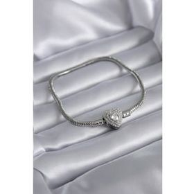 Clariss BJ-BB5522 Gümüş Renk Zirkon Taşlı Kalp Charm Model Pirinç Kadın Bileklik