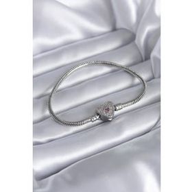 Clariss BJ-BB5522 Gümüş Renk Zirkon Taşlı Kalp Charm Model Pirinç Kadın Bileklik