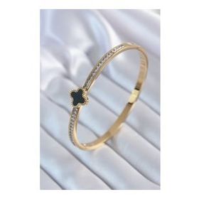 Clariss BJ-BB5702 316L Çelik Gold Renk Zirkon Taşlı Siyah Yonca Model Kadın Kolye