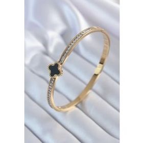 Clariss BJ-BB5702 316L Çelik Gold Renk Zirkon Taşlı Siyah Yonca Model Kadın Kolye