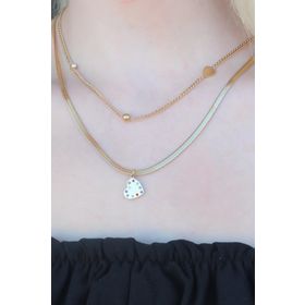 Clariss BJ-BKO6744 316L Kararmaz Çelik Gold Renk İtalyan Zincirli Taşlı Kalpli Model Kadın Kolye