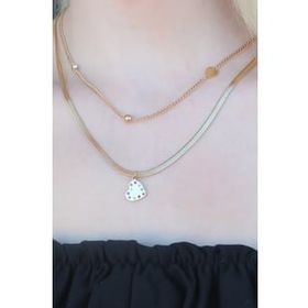 Clariss BJ-BKO6744 316L Kararmaz Çelik Gold Renk İtalyan Zincirli Taşlı Kalpli Model Kadın Kolye