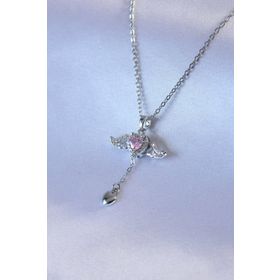 Clariss BJ-BKO7451 316L Çelik Gümüş Renk Kanatlı Kalp Figür Zirkon Taş Detay Kadın Koyle
