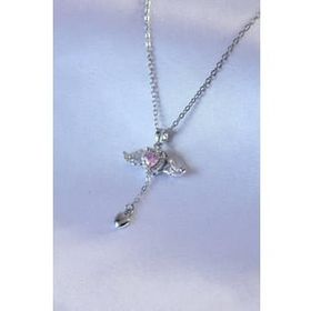 Clariss BJ-BKO7451 316L Çelik Gümüş Renk Kanatlı Kalp Figür Zirkon Taş Detay Kadın Koyle