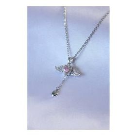 Clariss BJ-BKO7451 316L Çelik Gümüş Renk Kanatlı Kalp Figür Zirkon Taş Detay Kadın Koyle