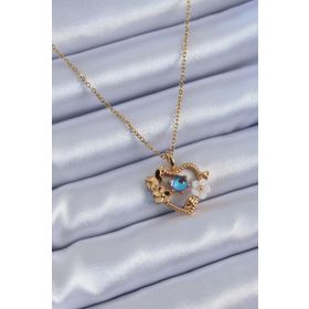 Clariss BJ-BKO7607 316L Çelik Gold Renk Çiçek Kalp Model Nazar Boncuk Detay Kadın Kolye