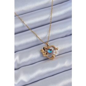 Clariss BJ-BKO7607 316L Çelik Gold Renk Çiçek Kalp Model Nazar Boncuk Detay Kadın Kolye