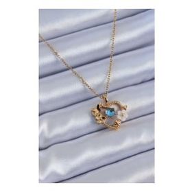 Clariss BJ-BKO7607 316L Çelik Gold Renk Çiçek Kalp Model Nazar Boncuk Detay Kadın Kolye