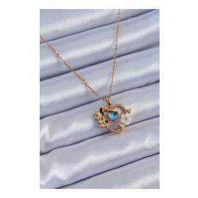 Clariss BJ-BKO7607 316L Çelik Gold Renk Çiçek Kalp Model Nazar Boncuk Detay Kadın Kolye