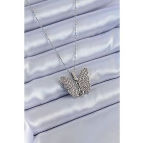 Clariss BJ-BKO7608 316L Çelik Gümüş Renk Zirkon Taşlı Kelebek Model Kadın Kolye