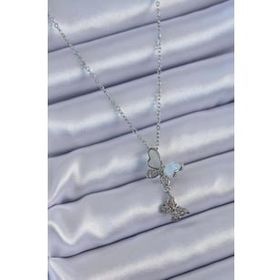 Clariss BJ-BKO7608 316L Çelik Gümüş Renk Zirkon Taşlı Kelebek Model Kadın Kolye