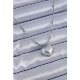 Clariss BJ-BKO7614 316L Çelik Gümüş Renk İncili Kalp Model Minimal Top Detay Kadın Kolye