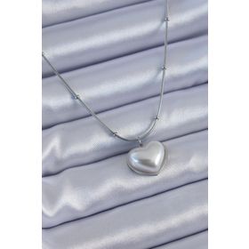 Clariss BJ-BKO7614 316L Çelik Gümüş Renk İncili Kalp Model Minimal Top Detay Kadın Kolye