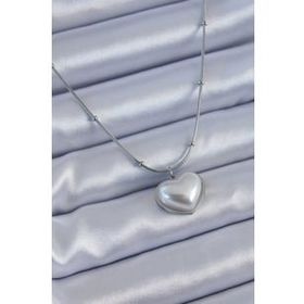 Clariss BJ-BKO7614 316L Çelik Gümüş Renk İncili Kalp Model Minimal Top Detay Kadın Kolye
