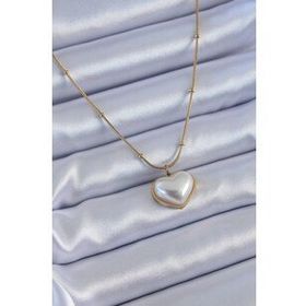 Clariss BJ-BKO7615 316L Çelik Gold Renk İncili Kalp Model Minimal Top Detay Kadın Kolye