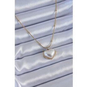 Clariss BJ-BKO7615 316L Çelik Gold Renk İncili Kalp Model Minimal Top Detay Kadın Kolye