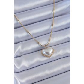 Clariss BJ-BKO7615 316L Çelik Gold Renk İncili Kalp Model Minimal Top Detay Kadın Kolye