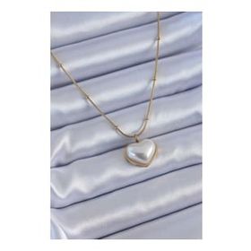 Clariss BJ-BKO7615 316L Çelik Gold Renk İncili Kalp Model Minimal Top Detay Kadın Kolye