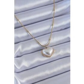 Clariss BJ-BKO7615 316L Çelik Gold Renk İncili Kalp Model Minimal Top Detay Kadın Kolye