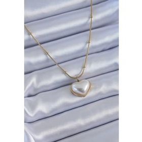 Clariss BJ-BKO7615 316L Çelik Gold Renk İncili Kalp Model Minimal Top Detay Kadın Kolye