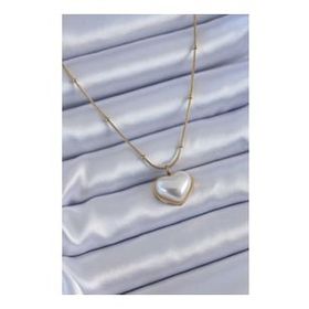 Clariss BJ-BKO7615 316L Çelik Gold Renk İncili Kalp Model Minimal Top Detay Kadın Kolye