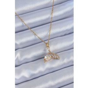 Clariss BJ-BKO7628 316L Çelik Gold Renk Zirkon Taşlı Martı Model Çiçek Detay Kadın Kolye
