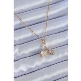 Clariss BJ-BKO7628 316L Çelik Gold Renk Zirkon Taşlı Martı Model Çiçek Detay Kadın Kolye