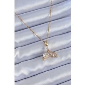 Clariss BJ-BKO7628 316L Çelik Gold Renk Zirkon Taşlı Martı Model Çiçek Detay Kadın Kolye