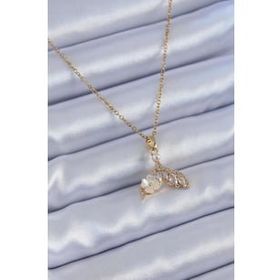 Clariss BJ-BKO7628 316L Çelik Gold Renk Zirkon Taşlı Martı Model Çiçek Detay Kadın Kolye