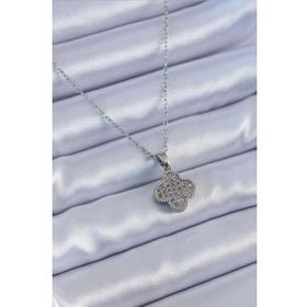 Clariss BJ-BKO7630 316L Çelik Gümüş Renk Zirkon Taşlı Yonca Model Kadın Kolye