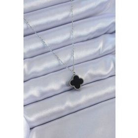 Clariss BJ-BKO7652 316L Çelik Gümüş Renk Siyah Yonca Model Kadın Kolye