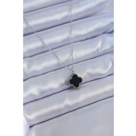 Clariss BJ-BKO7652 316L Çelik Gümüş Renk Siyah Yonca Model Kadın Kolye