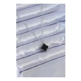 Clariss BJ-BKO7652 316L Çelik Gümüş Renk Siyah Yonca Model Kadın Kolye