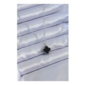 Clariss BJ-BKO7652 316L Çelik Gümüş Renk Siyah Yonca Model Kadın Kolye